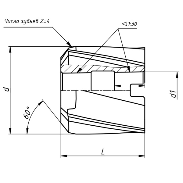 Зенкер насадной 42 h8 Р6М5 L=50мм dпос=16мм износостойкое покрытие ГОСТ 12489-71 Винницкий ИЗ