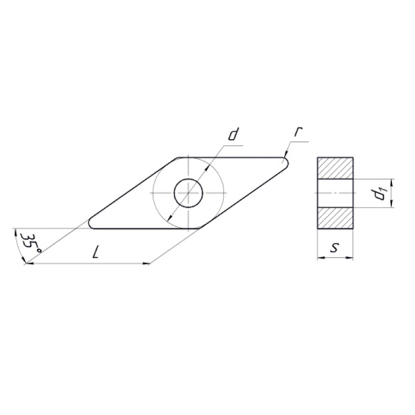 Пластина сменная ромбическая VNMG 160408-DM PC25C «Русский Инструмент» (РИ)