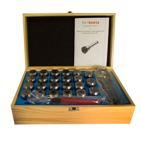 Патрон цанговый КМ5 ER40 с комплектом цанг 3-26 (23шт) Beltools