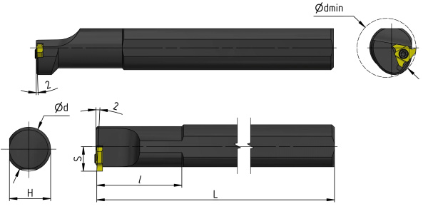Резец для обработки внутренних канавок, продольного, поперечного и профильного точения D=20 L=180 S20Q-JSTGL16 левый «Русский Инструмент» (РИ)