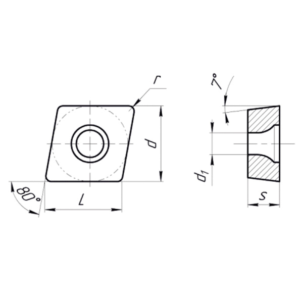 Пластина сменная ромбическая CCMT 060204-HM PC25C «Русский Инструмент» (РИ)